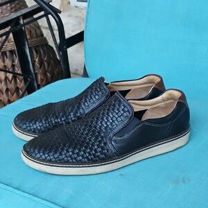 Johnston Murphy McGuffey Woven Black Leather Sheepskin Slip-on Loafers Shoes 10M